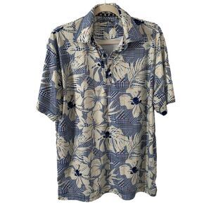 Tattoo Golf Aloha Series Polo Shirt Mens Large Blue Floral Skull Hawaiian Shirt
